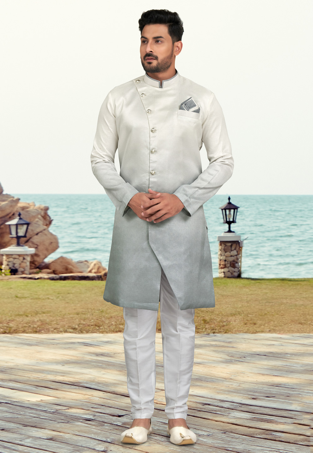 Grey Silk Indo Western Suit 279727