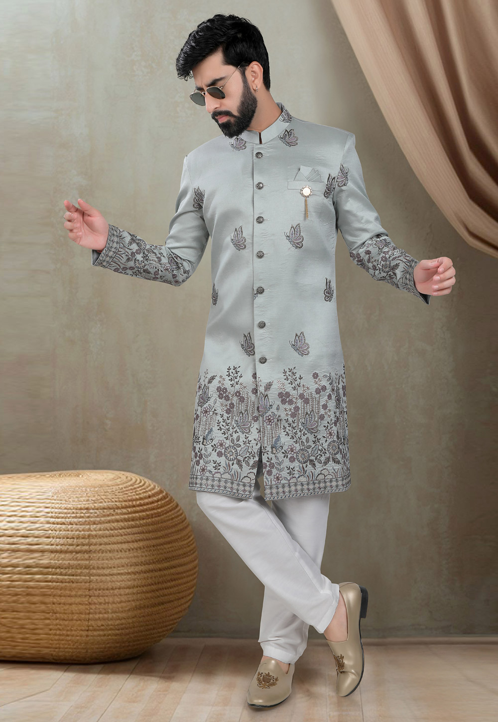 Grey Silk Indo Western Suit 311726