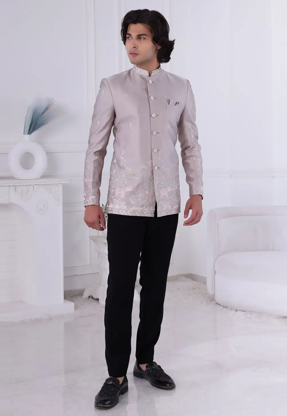 Grey Silk Jodhpuri Suit 315022
