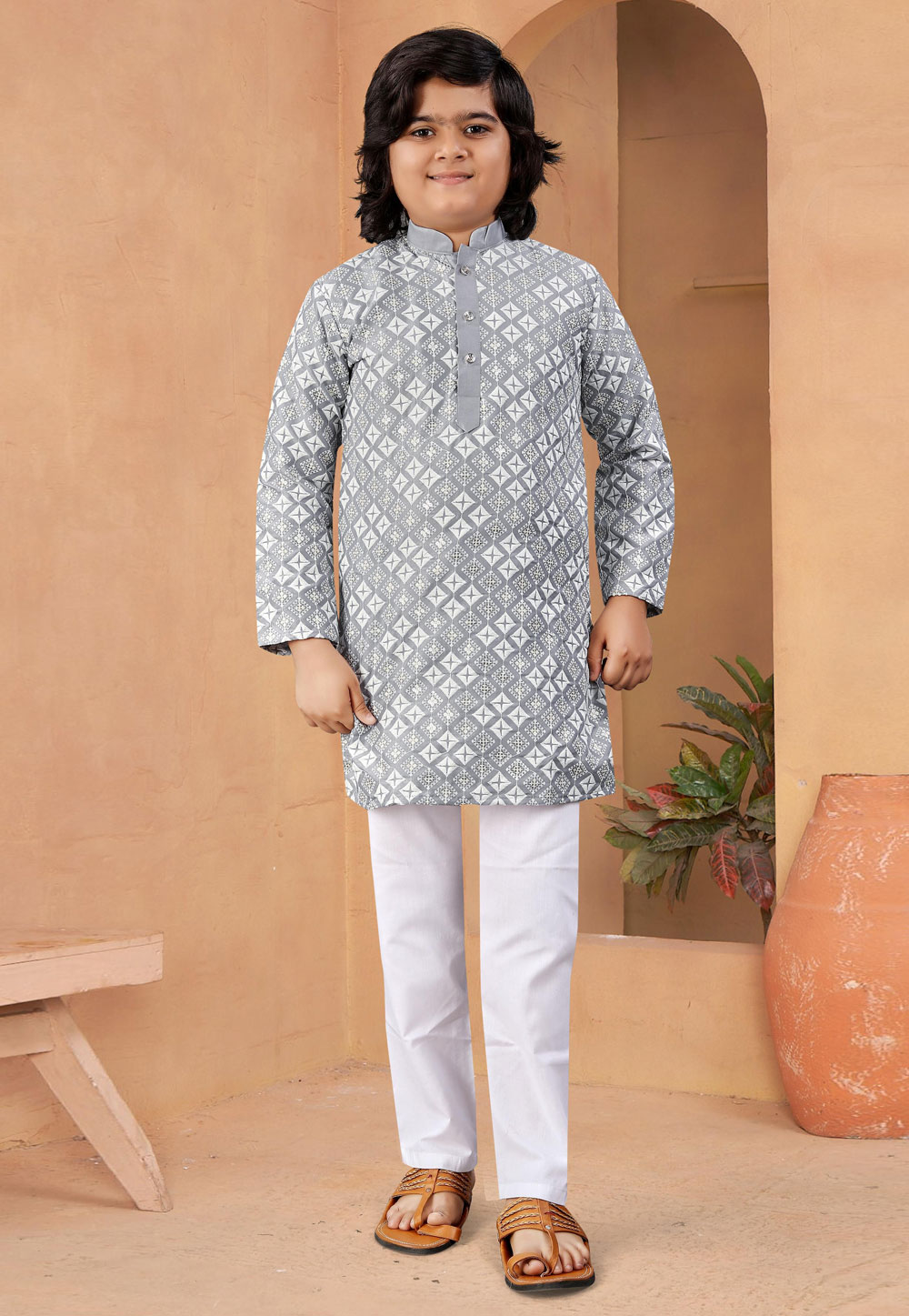 Grey Silk Kids Kurta Pajama 315710