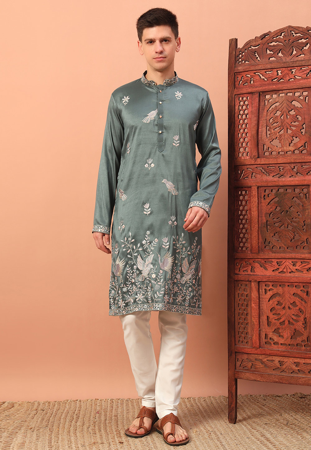 Grey Silk Kurta Pajama 308622