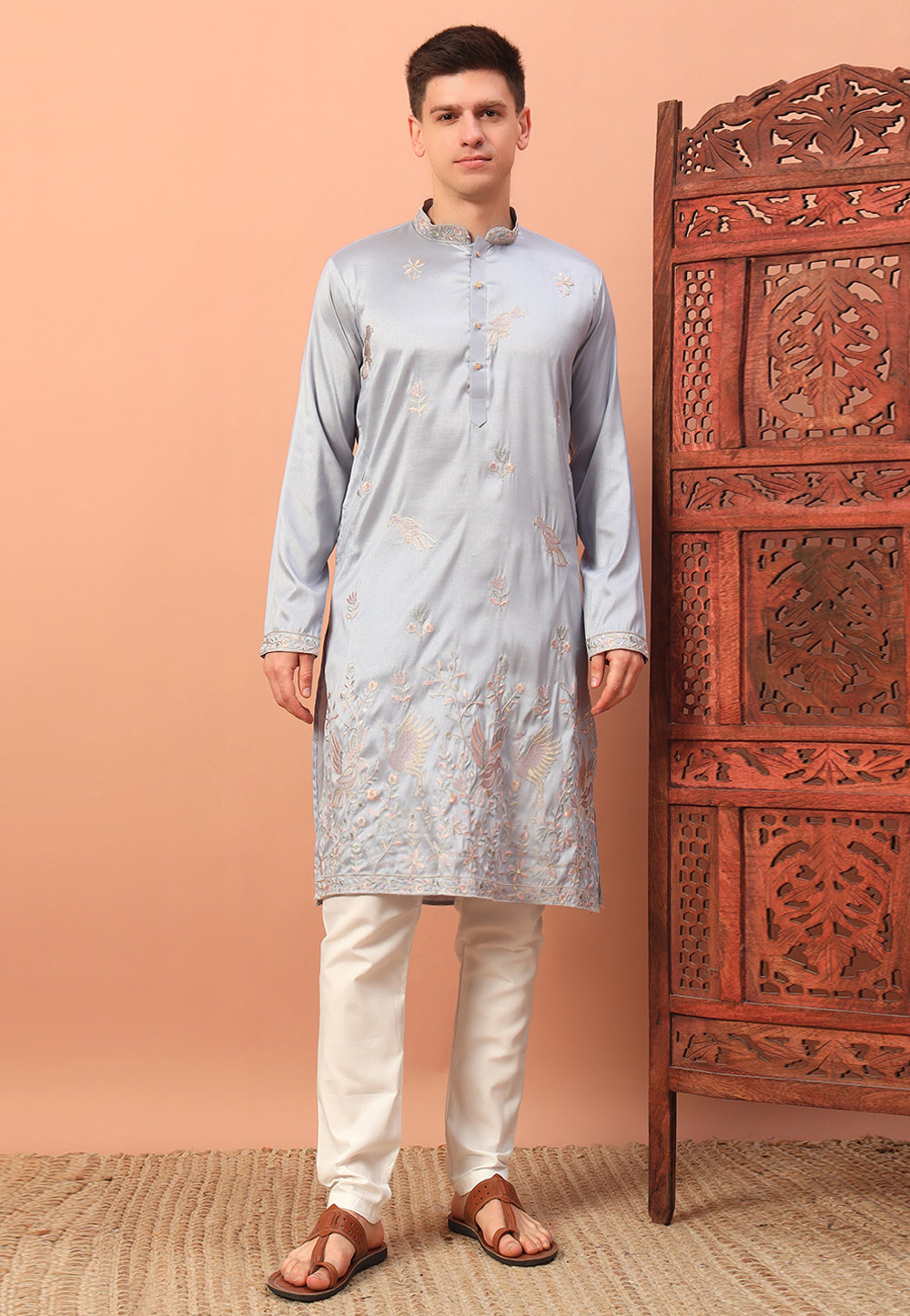 Grey Silk Kurta Pajama 308624