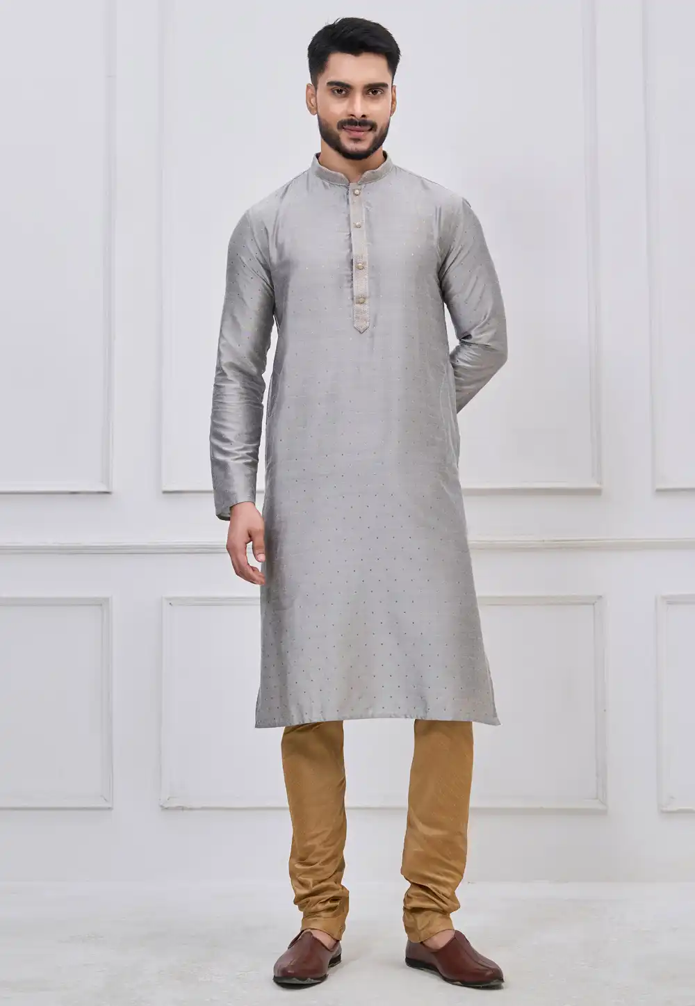 Grey Silk Kurta Pajama 325172