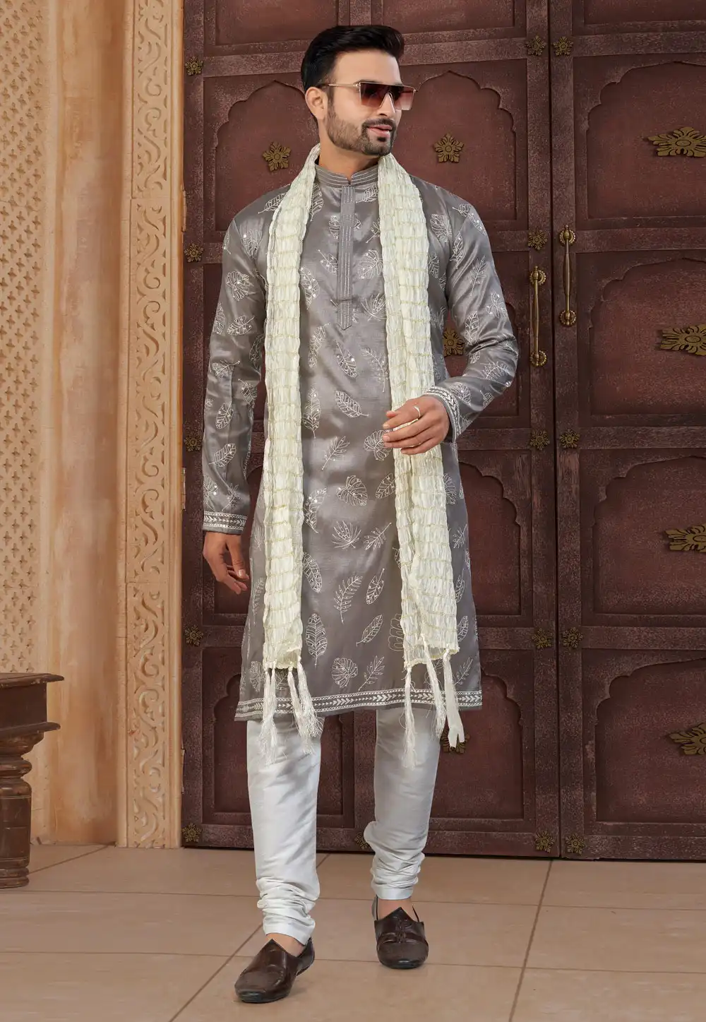 Grey Silk Kurta Pajama 322870
