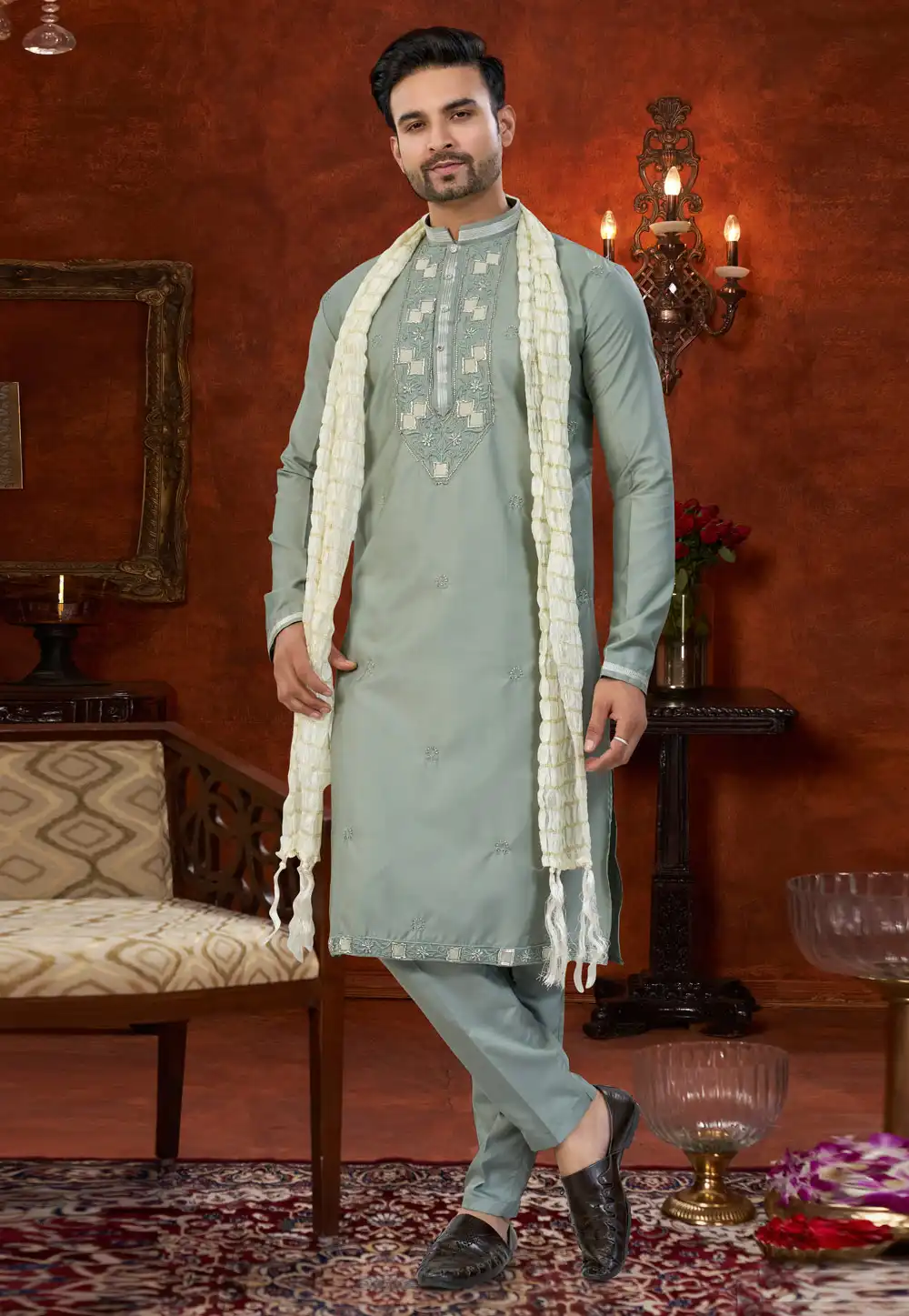 Grey Silk Kurta Pajama 324607