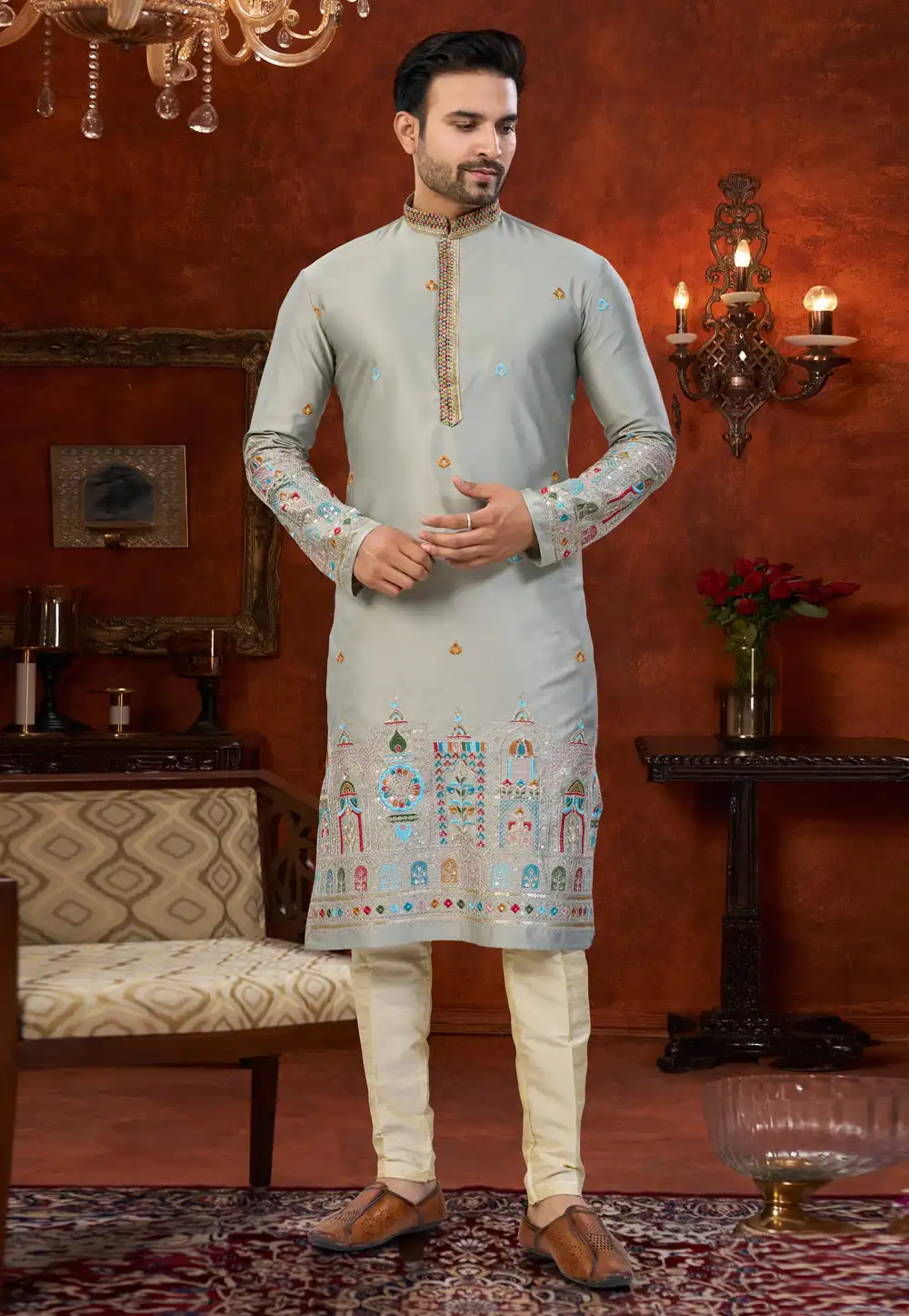 Grey Silk Kurta Pajama 324608