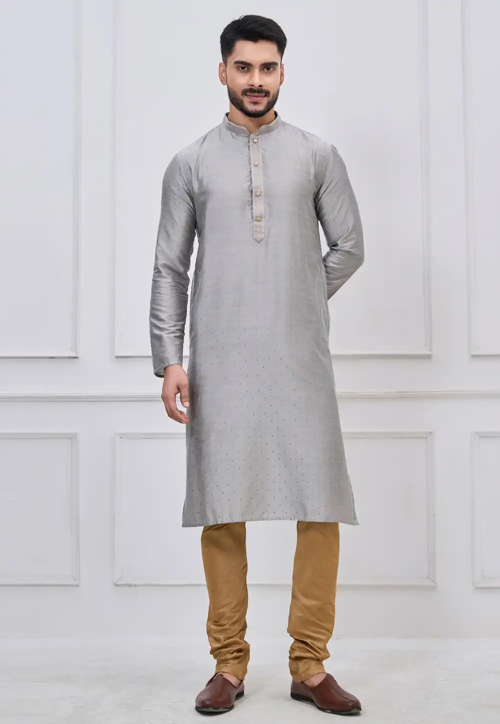 Grey Silk Kurta Pajama 323174