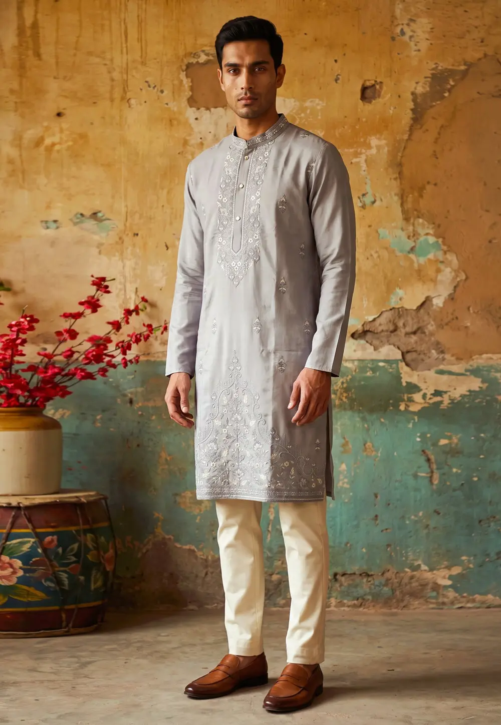 Grey Silk Kurta Pajama 336203