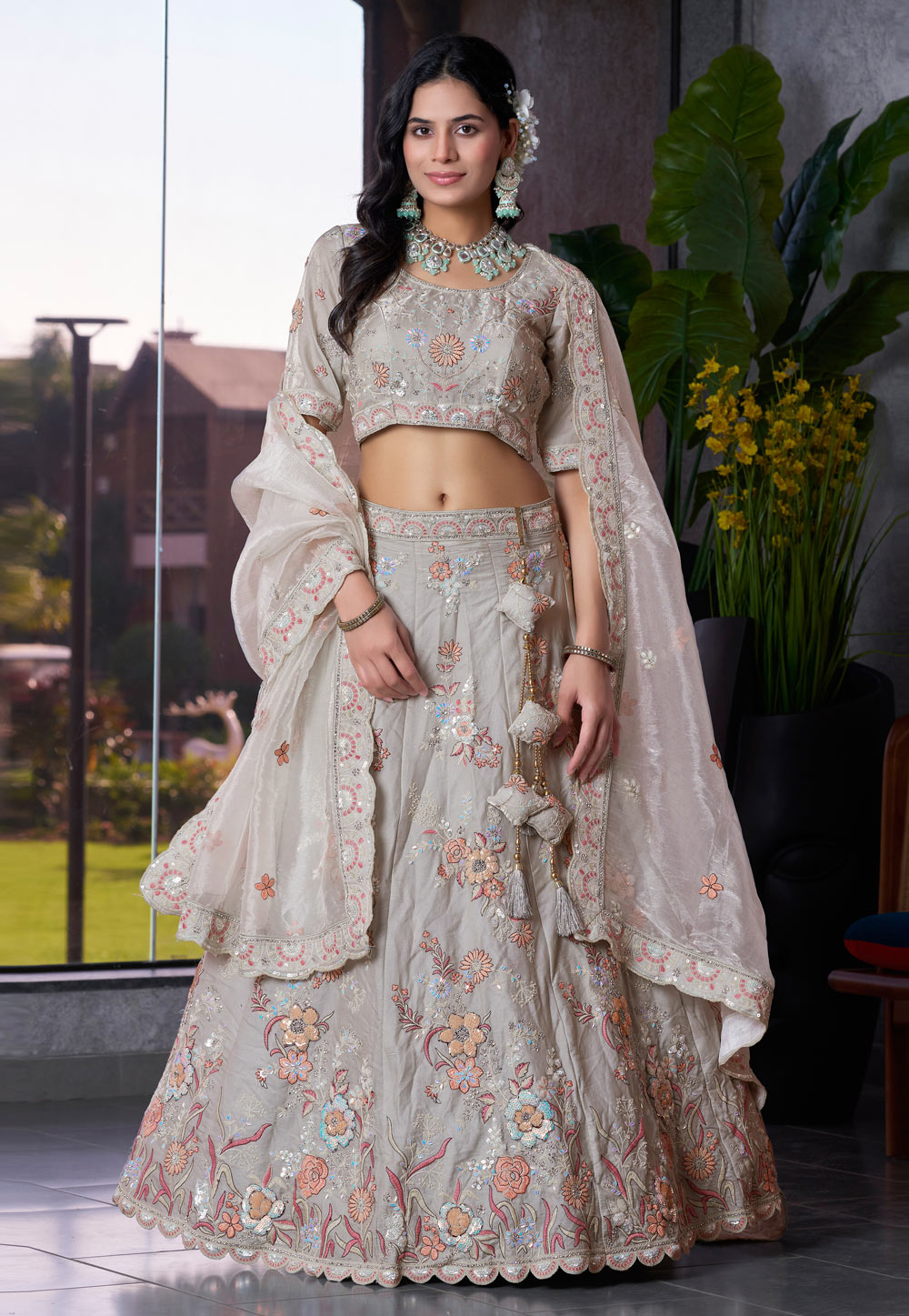 Grey Silk Lehenga Choli 306887