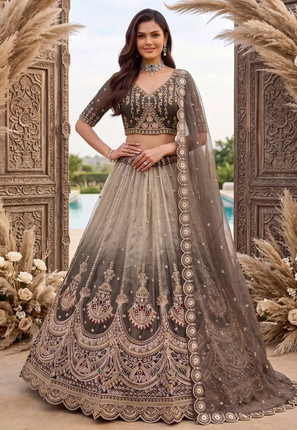 Grey Silk Lehenga Choli For Wedding 336117