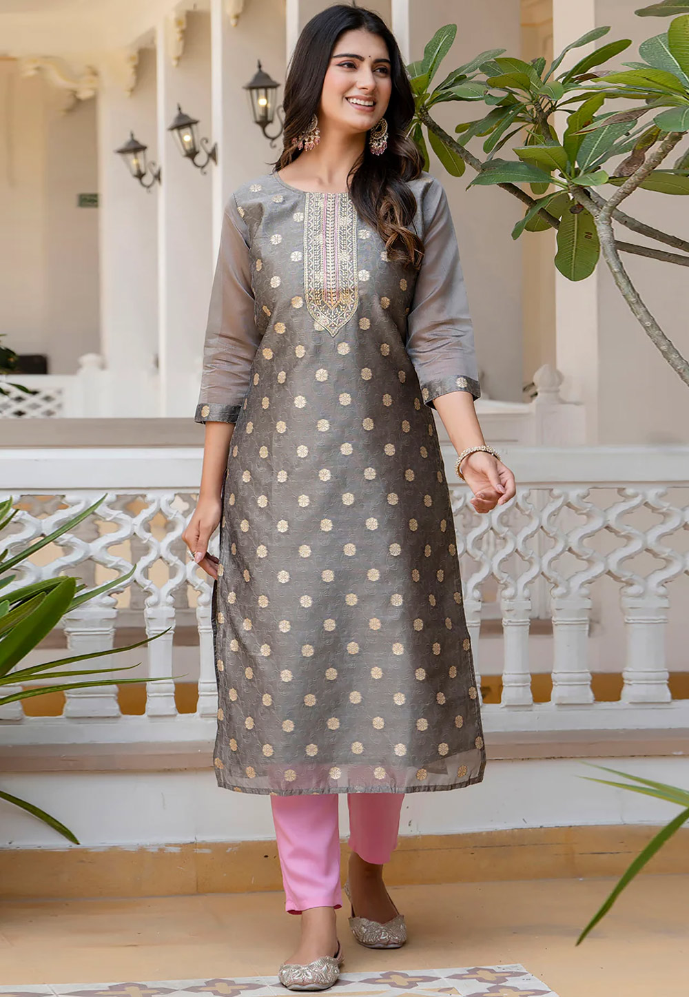 Grey Silk Long Tunic 307062