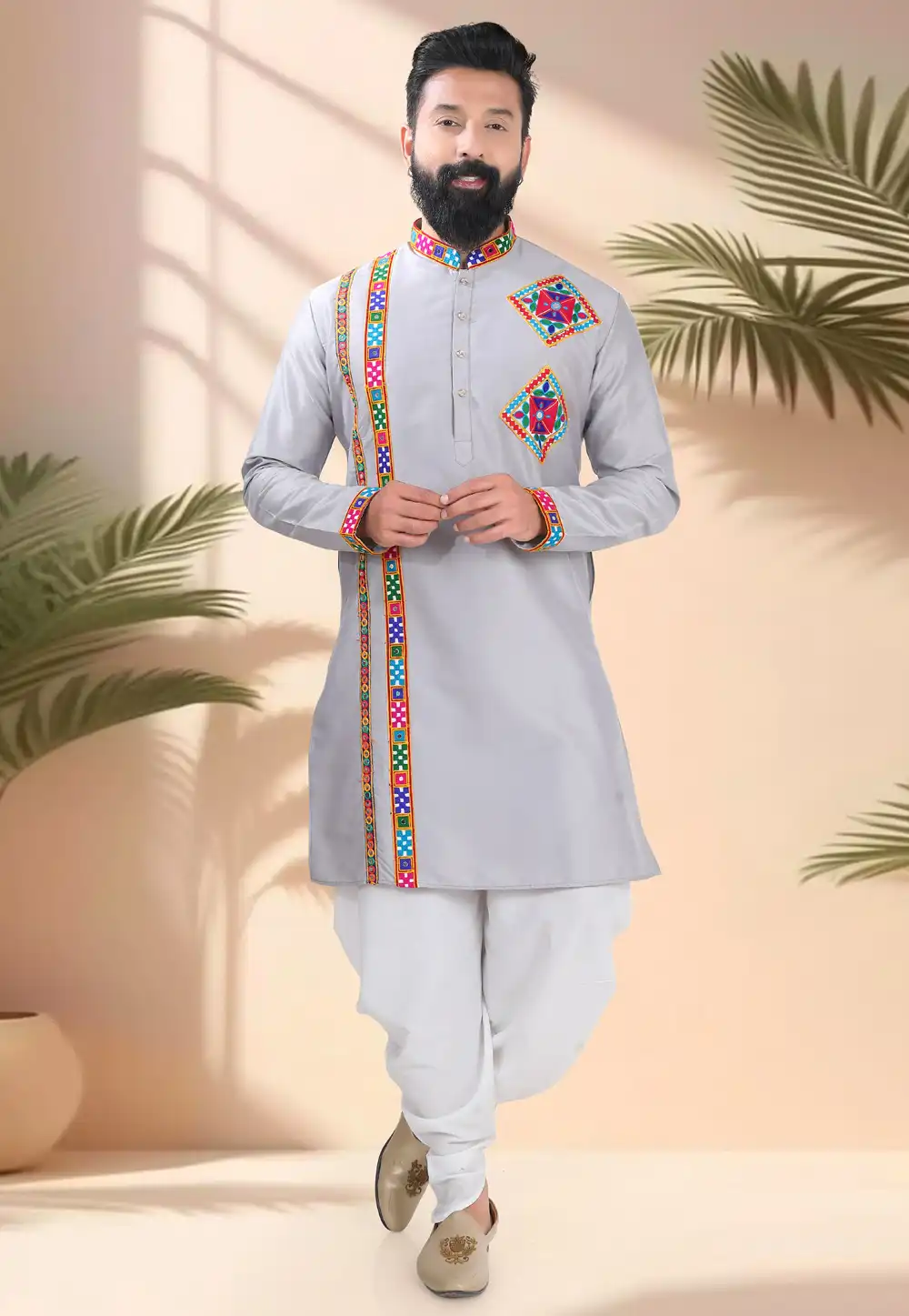 Grey Silk Navratri Dhoti Kurta 315609