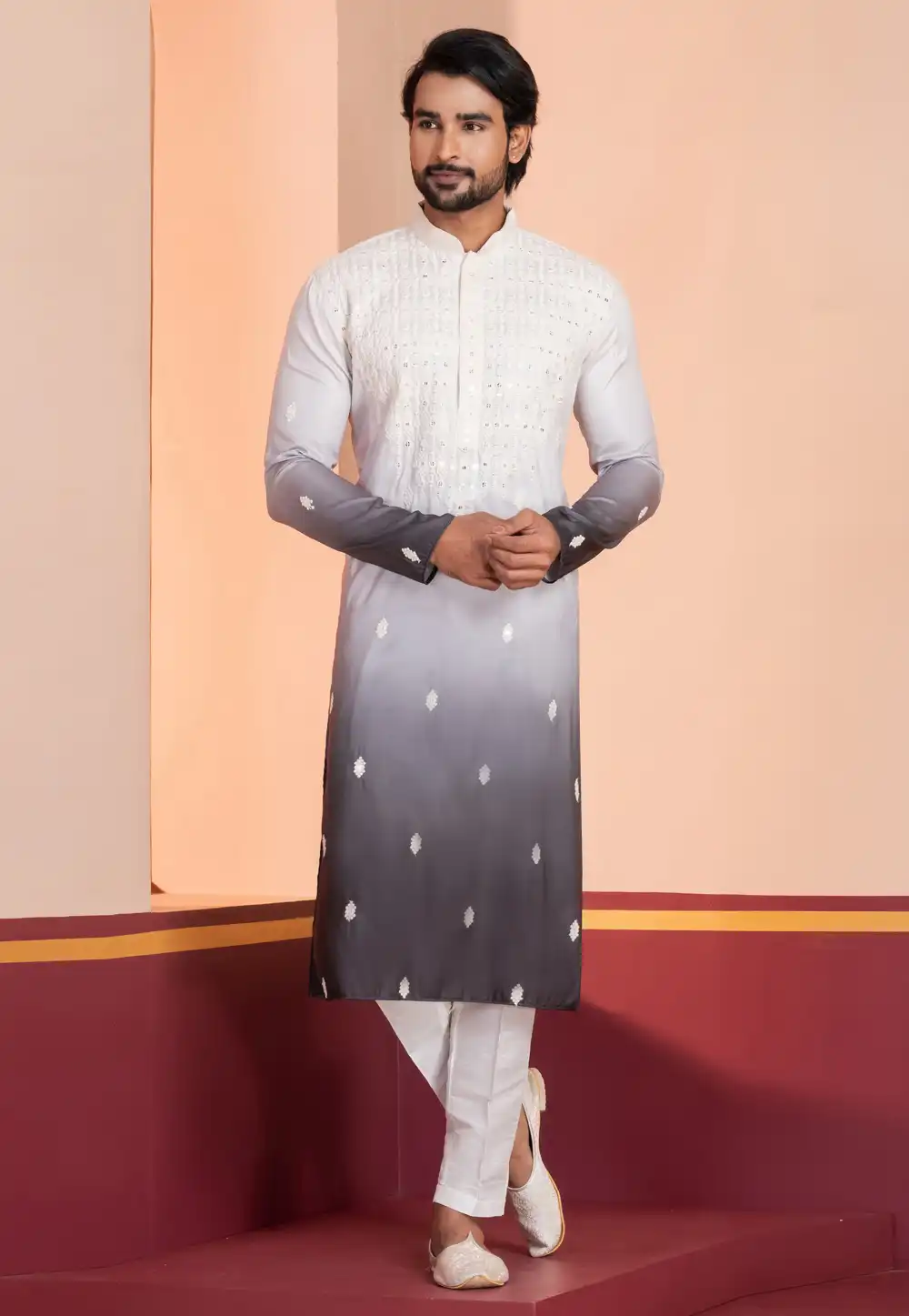 Grey Silk Navratri Kurta Pajama 314986