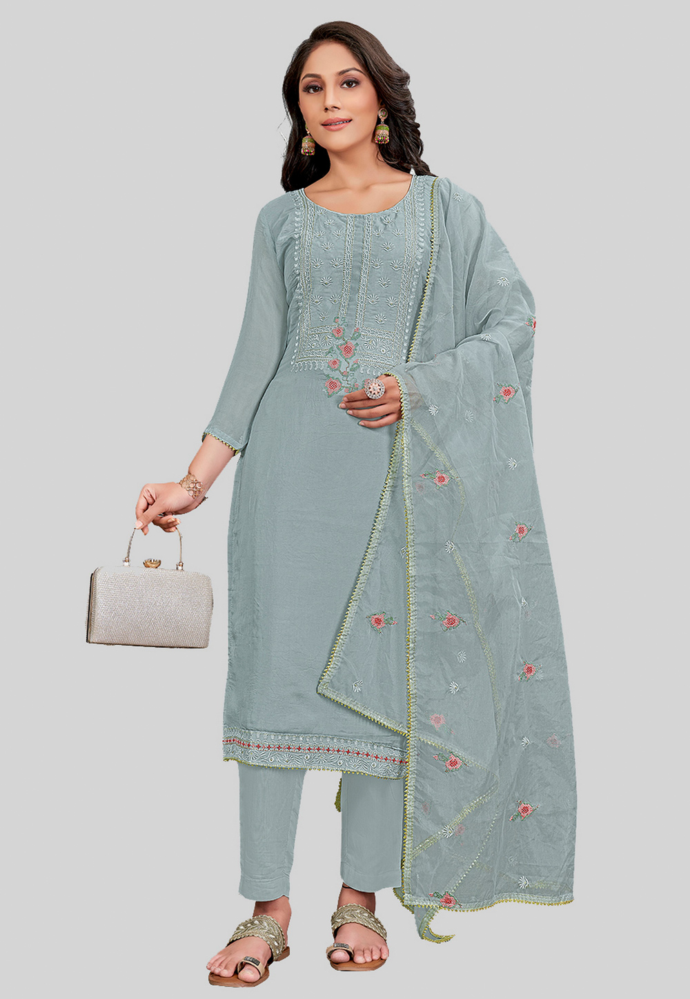 Grey Silk Pakistani Suit 284599