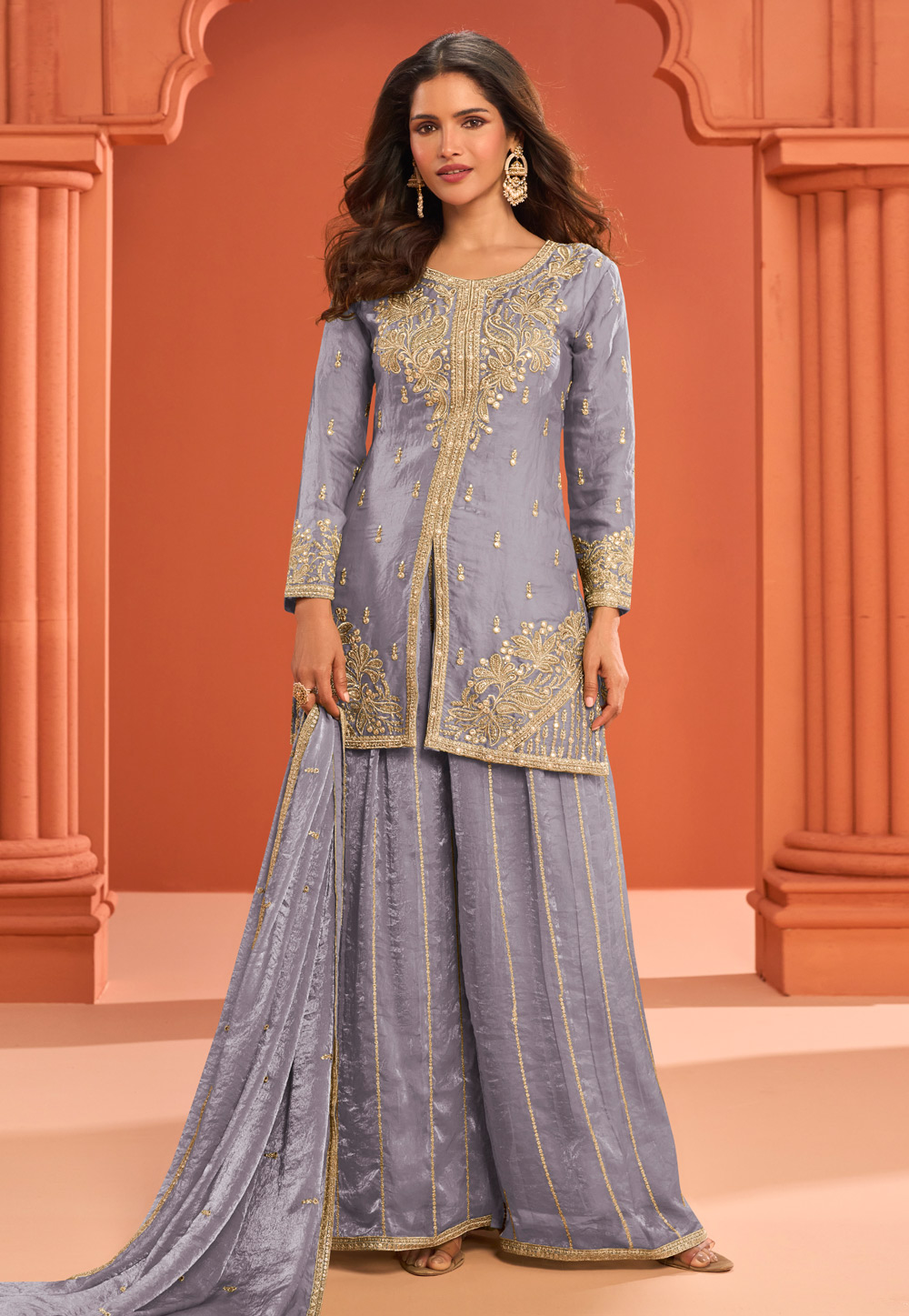 Grey Silk Palazzo Suit 324070