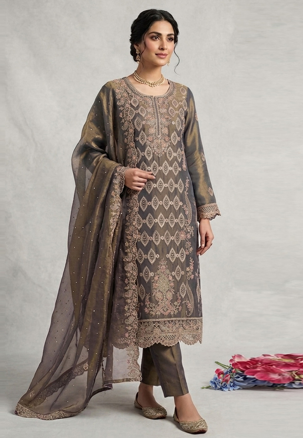 Grey Silk Pant Style Suit 329589