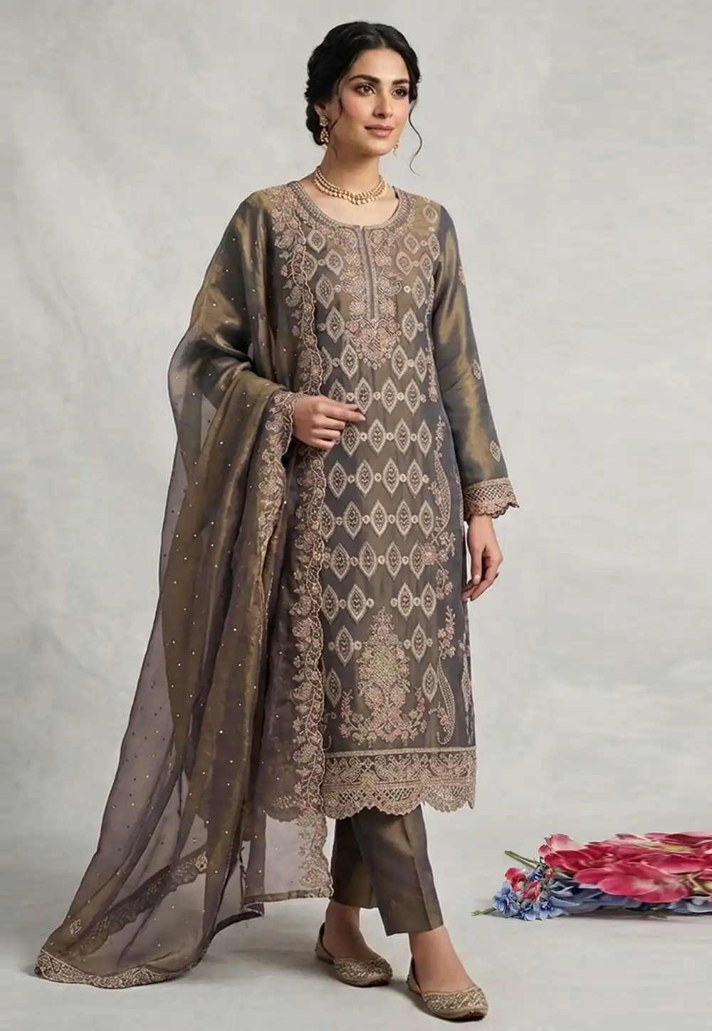 Grey Silk Pant Style Suit 329589