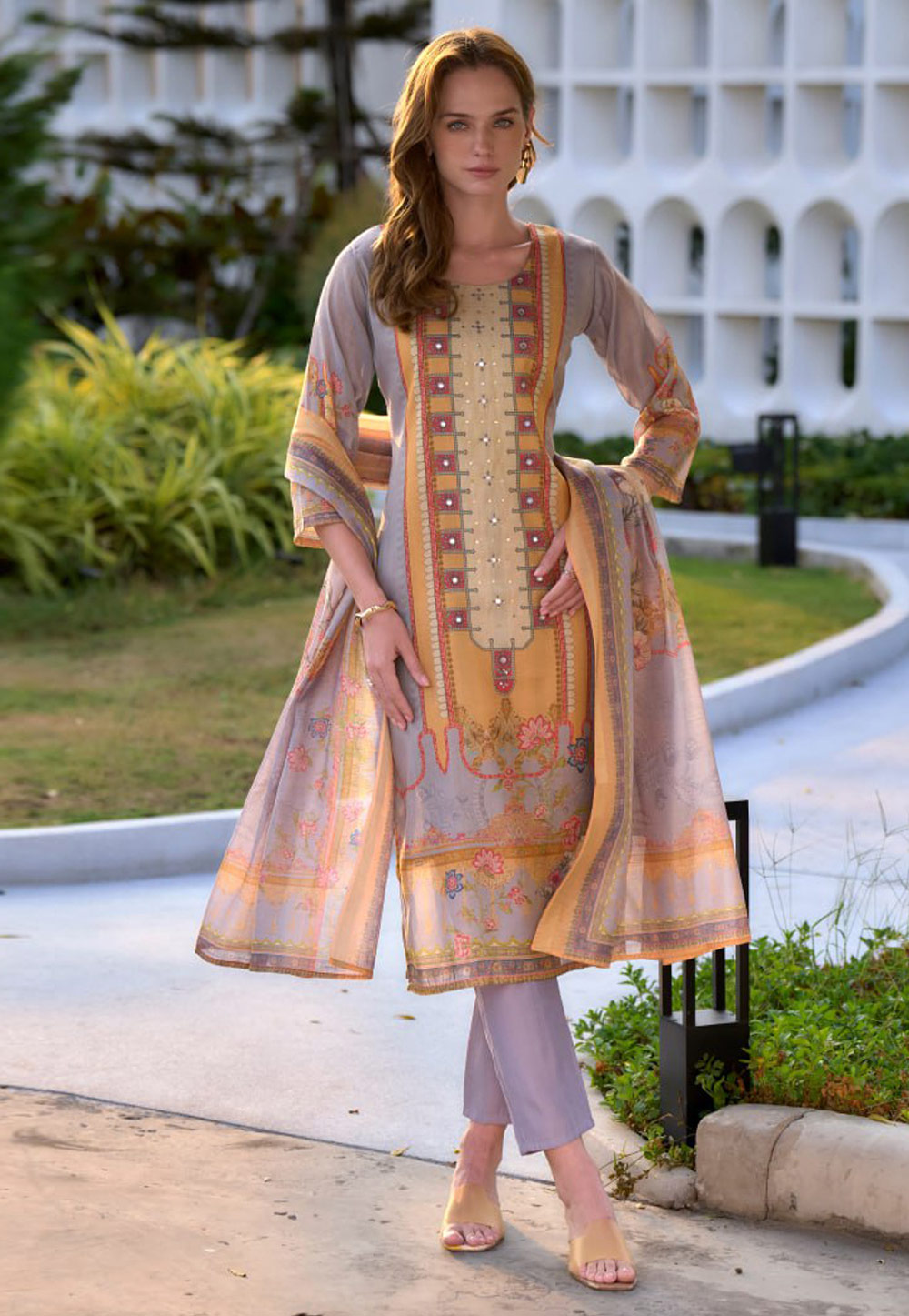 Grey Silk Readymade Pakistani Suit 312041