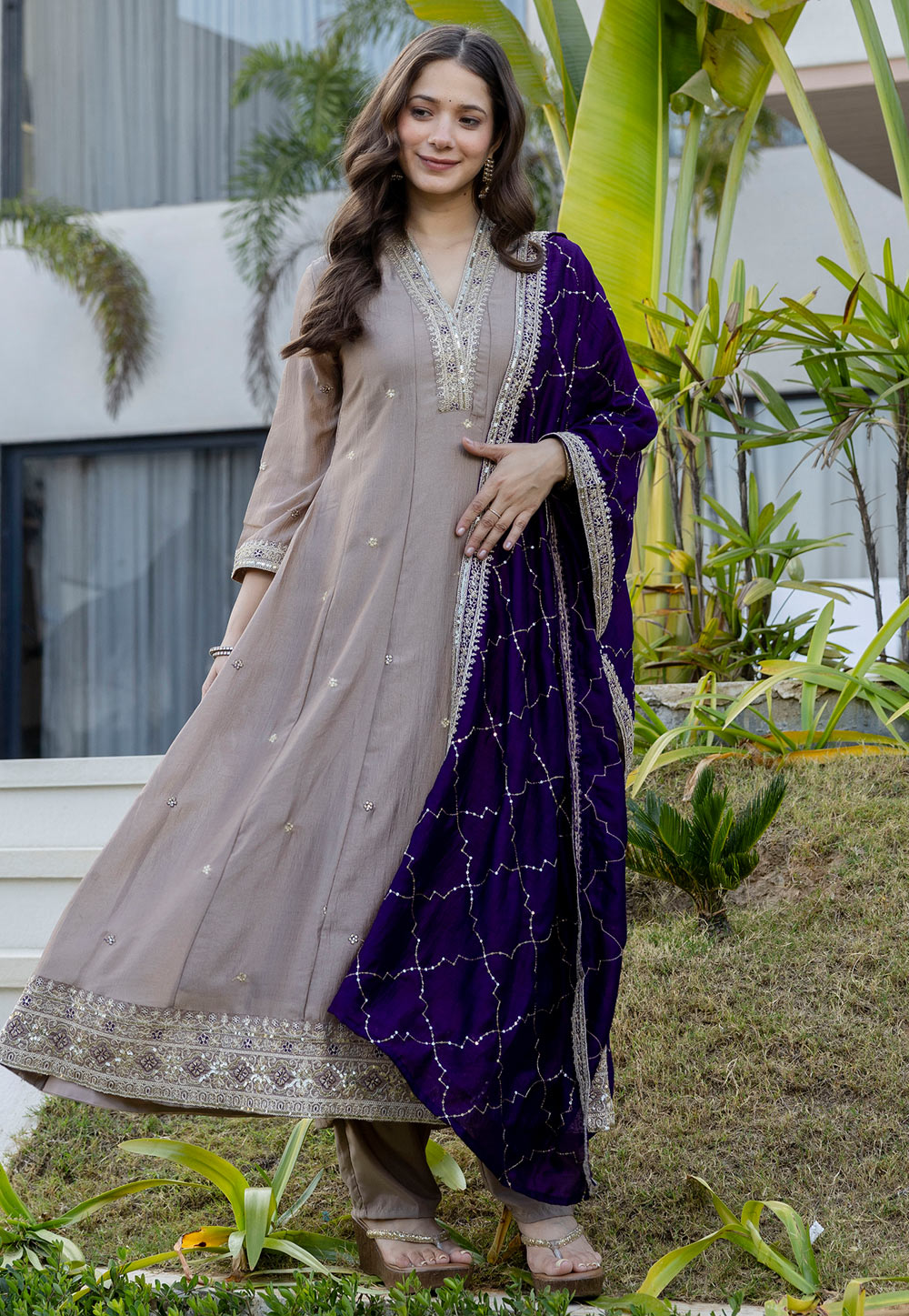 Grey Silk Readymade Pant Style Suit 326949