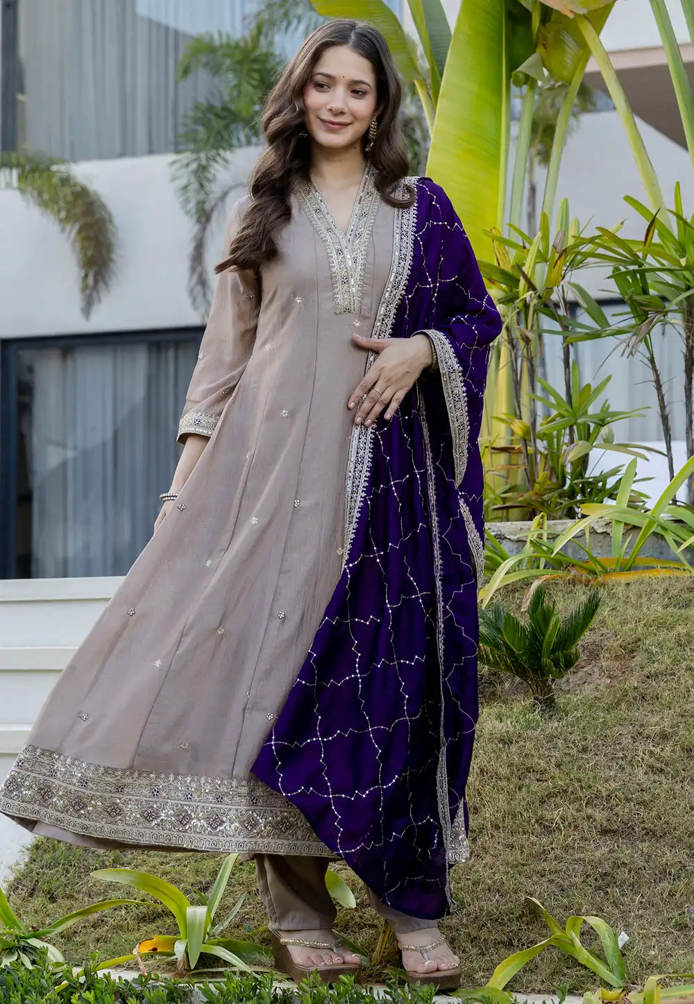 Grey Silk Readymade Pant Style Suit 326949
