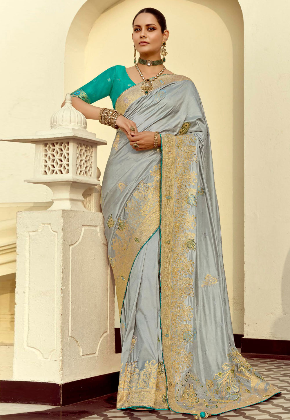 Grey Silk Saree With Blouse 309112