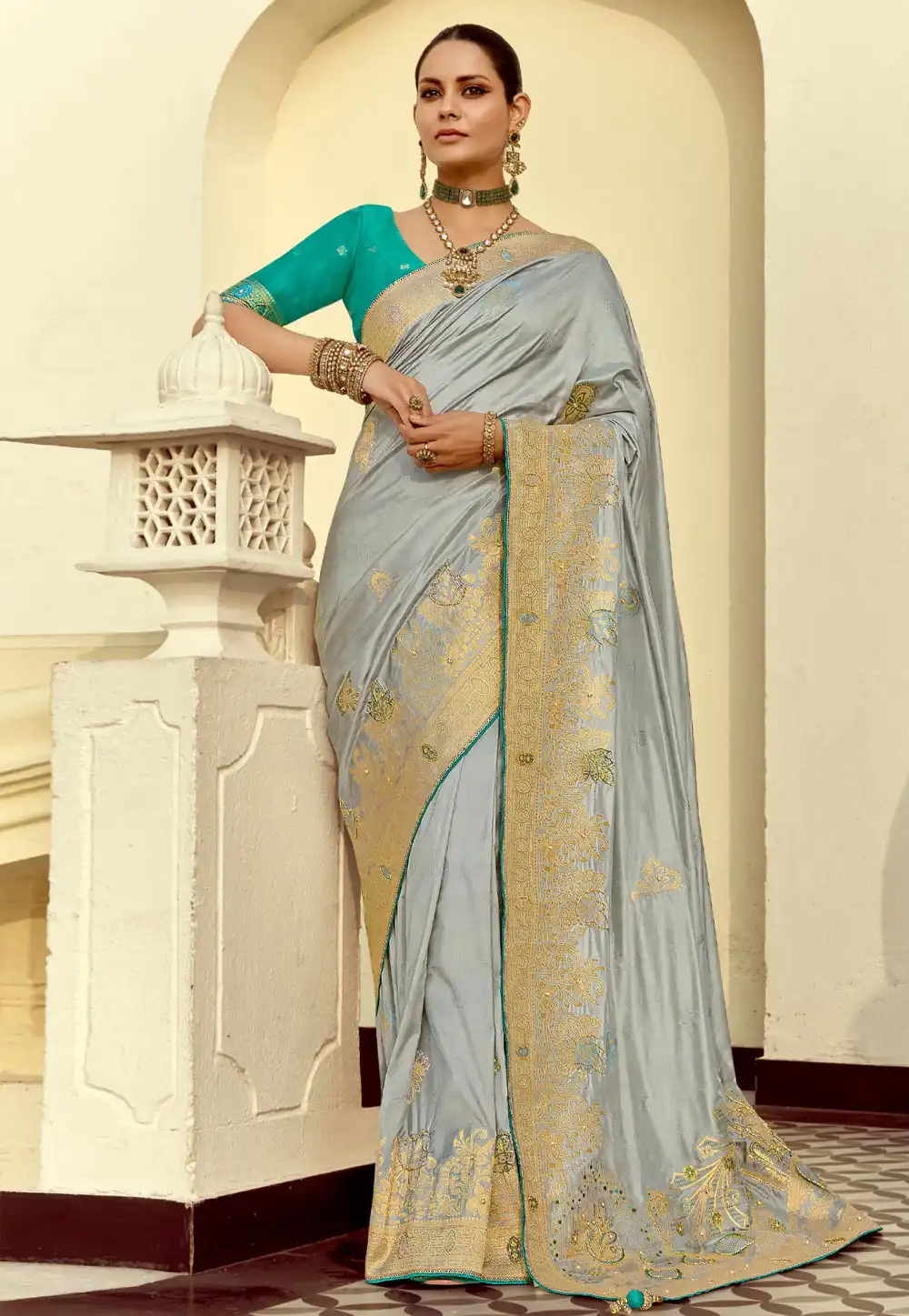 Grey Silk Saree With Blouse 309112