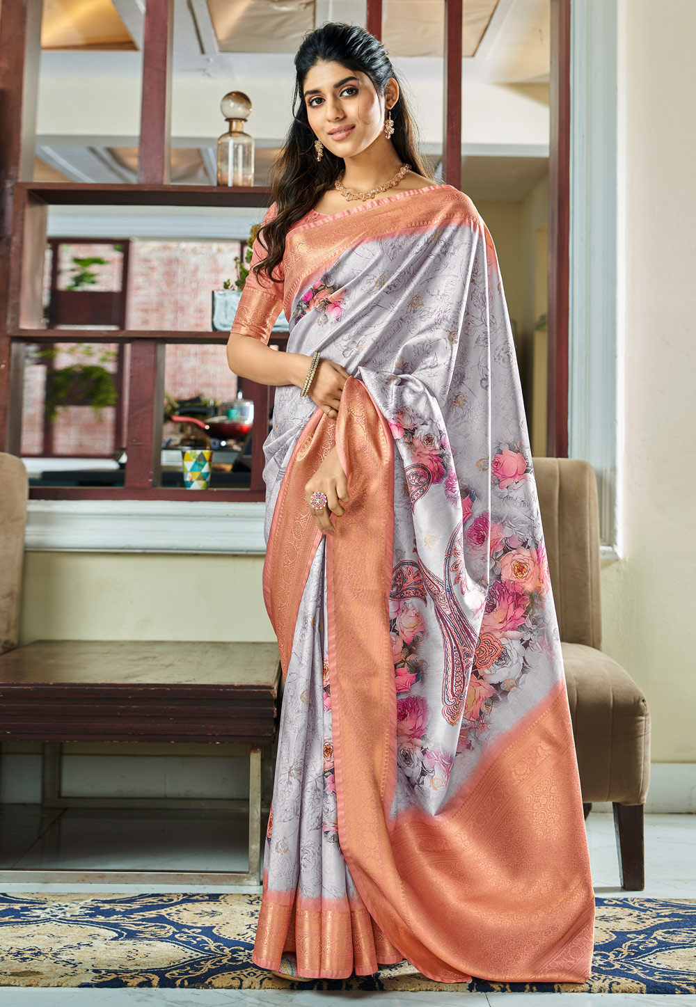 Grey Silk Saree With Blouse 283475