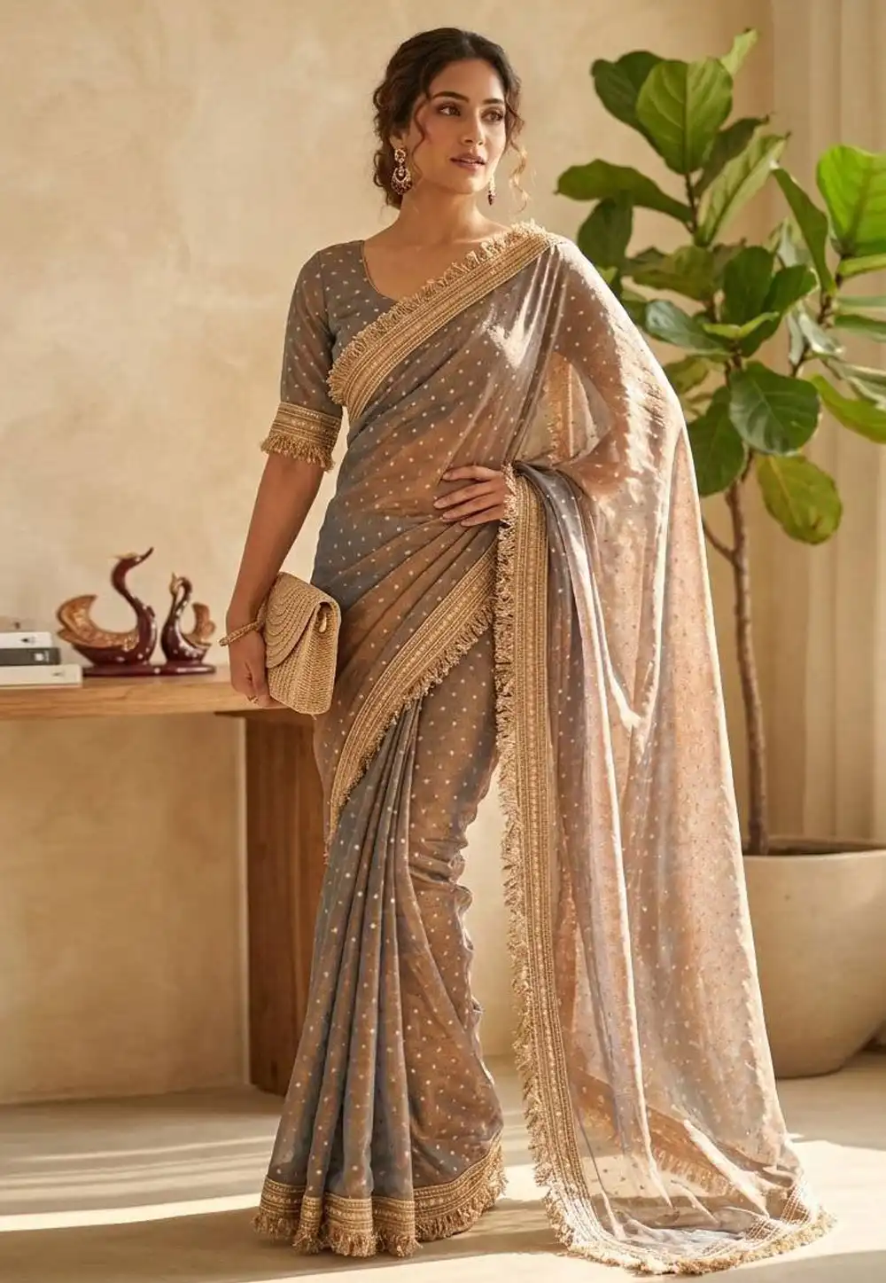 Grey Silk Saree With Blouse 328153