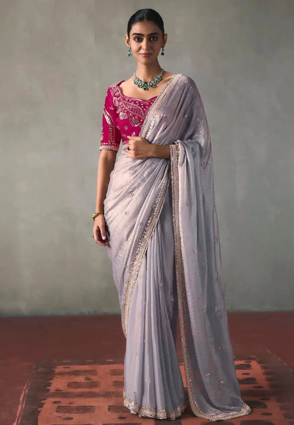 Grey Silk Saree With Blouse 335603
