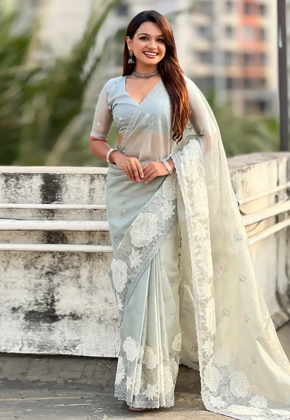 Grey Silk Saree With Blouse 329017