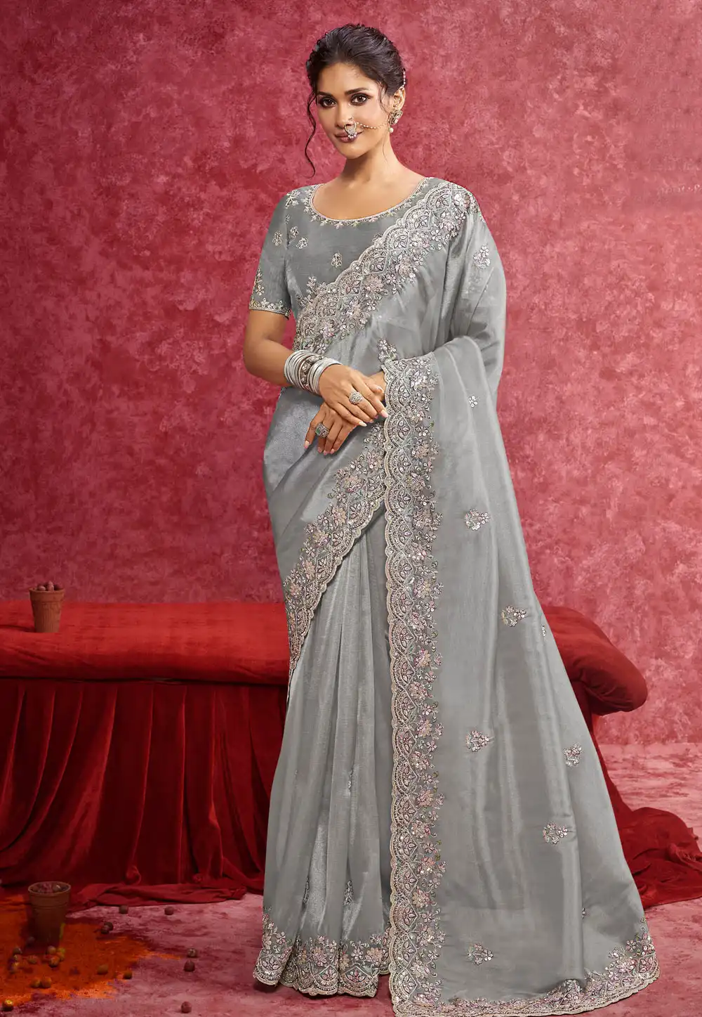Grey Silk Saree With Blouse 317263
