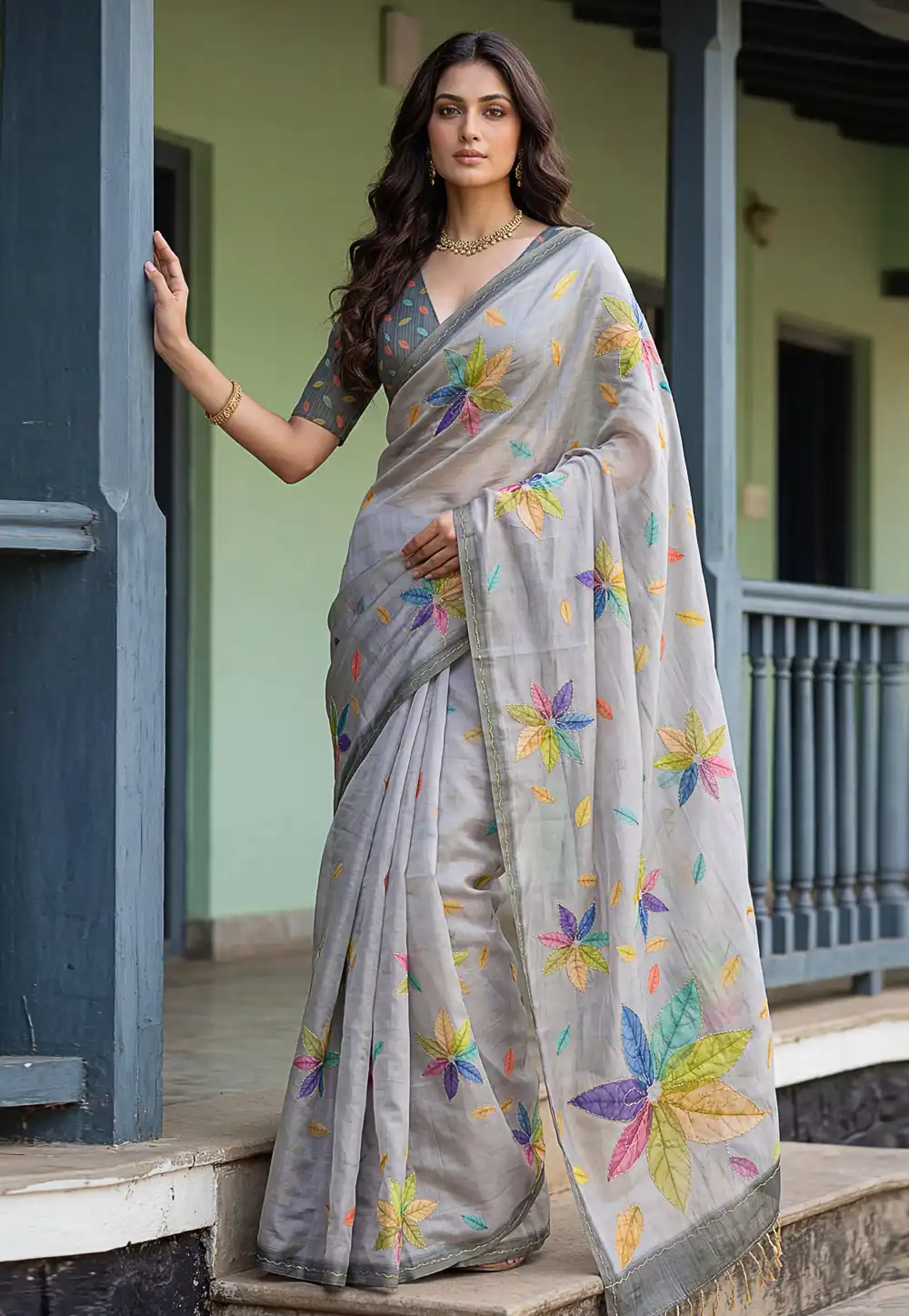 Grey Silk Saree With Blouse 327489