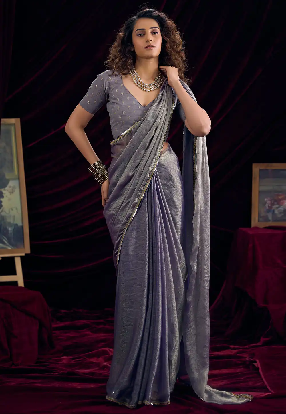 Grey Silk Saree With Blouse 327885