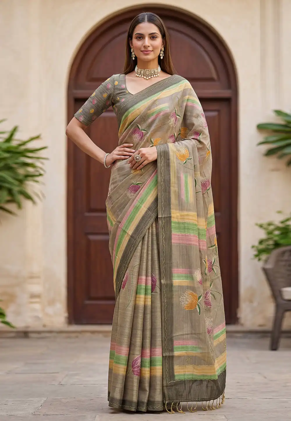 Grey Silk Saree With Blouse 328842