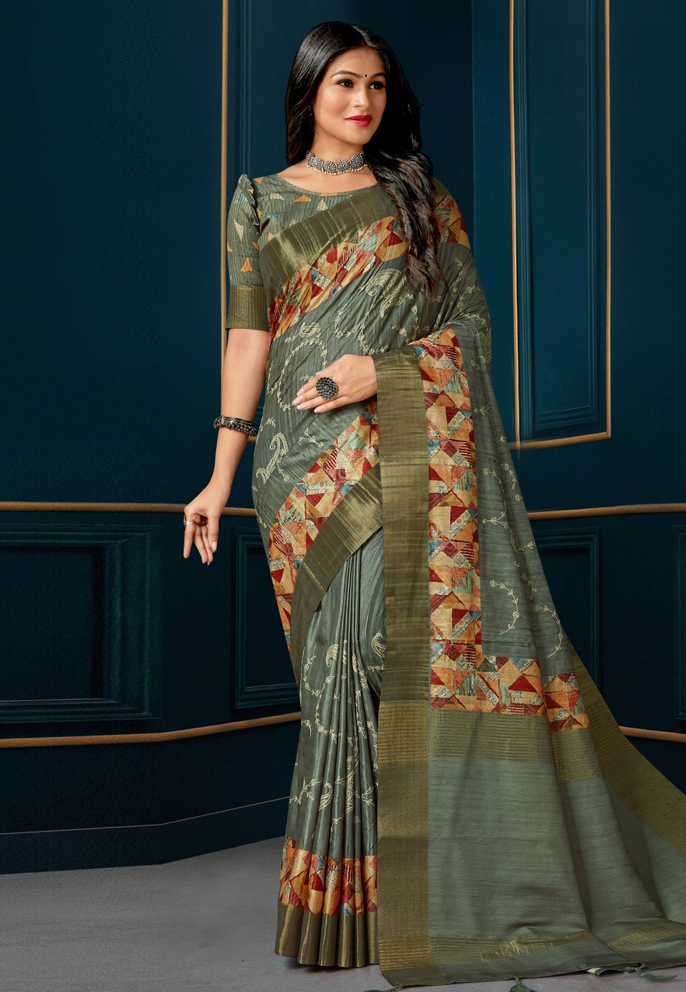 Grey Silk Saree With Blouse 279477