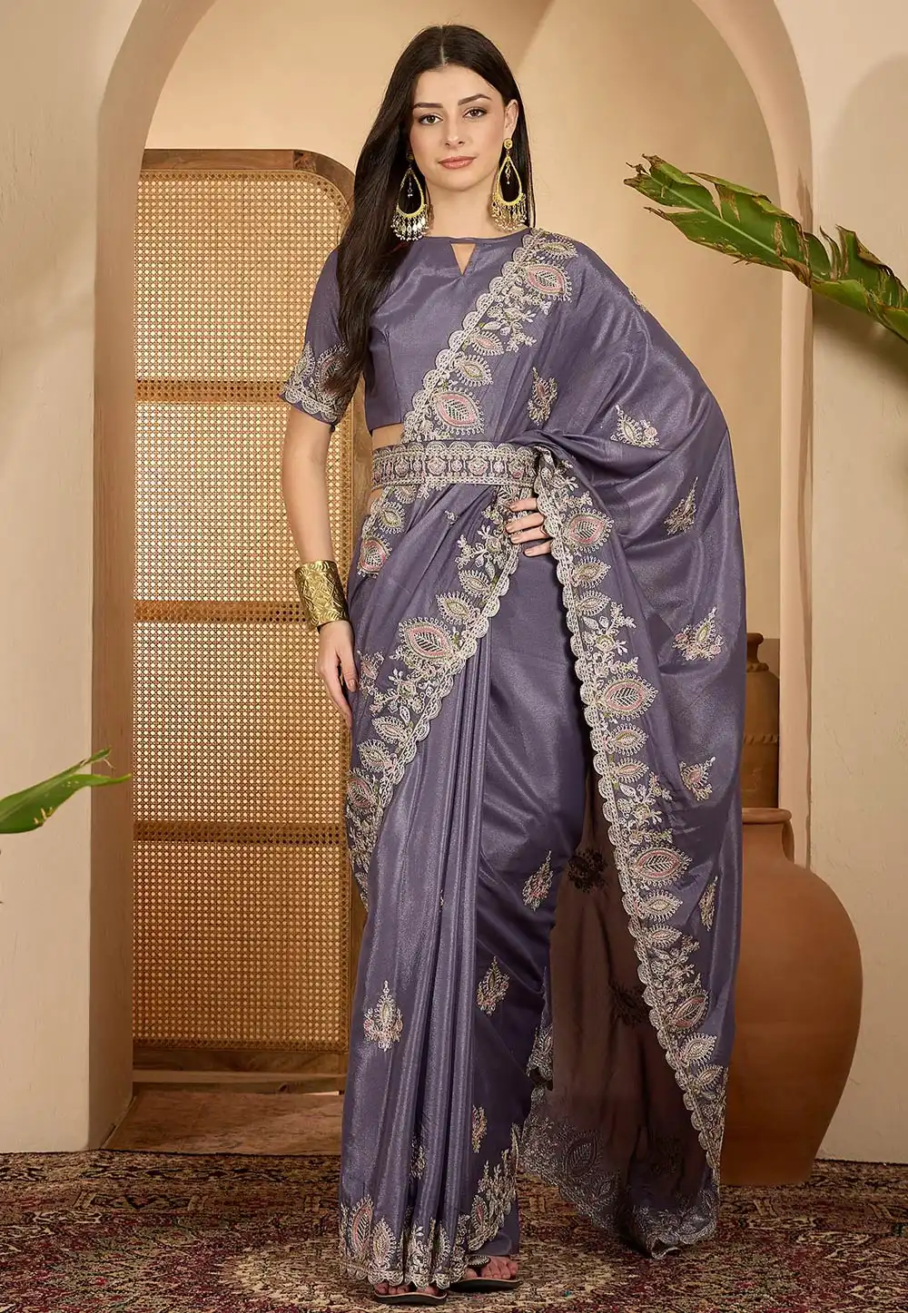 Grey Silk Saree With Blouse 316759