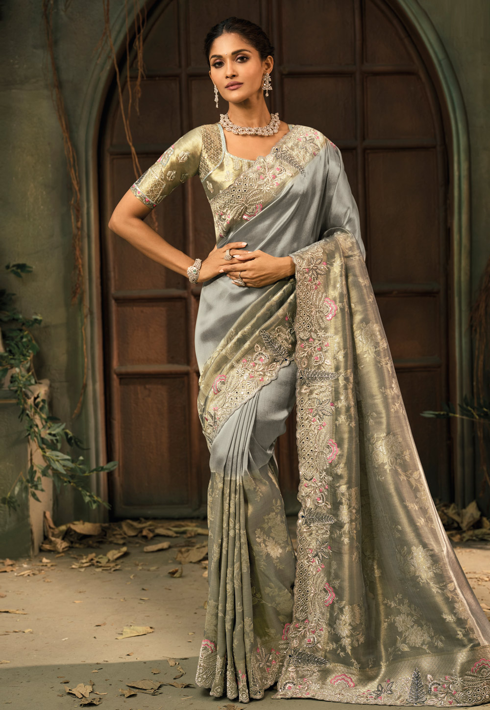 Grey Silk Saree With Blouse 323233