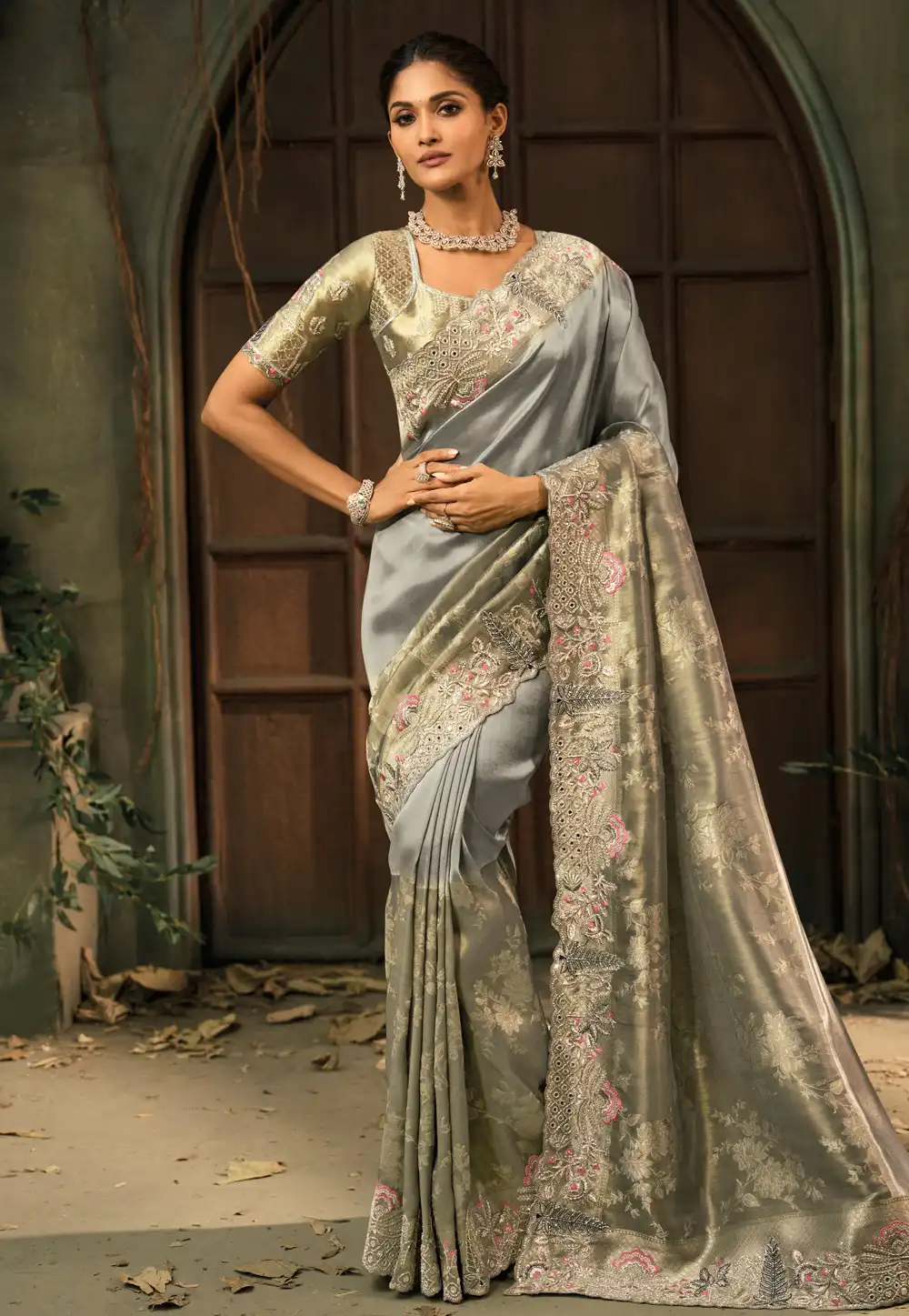 Grey Silk Saree With Blouse 323233