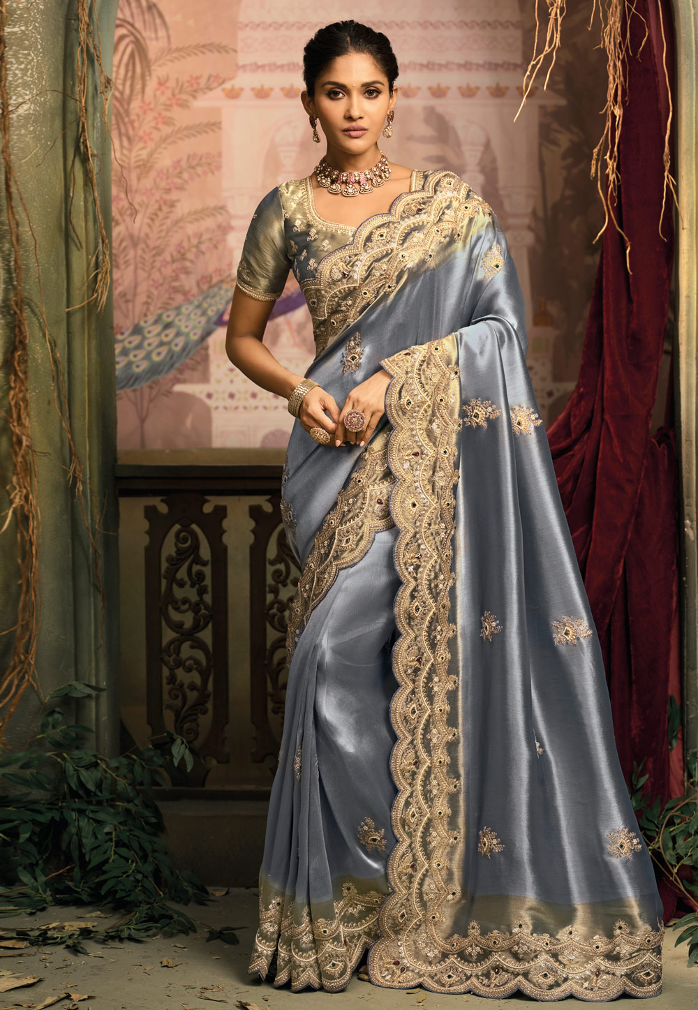 Grey Silk Saree With Blouse 323237