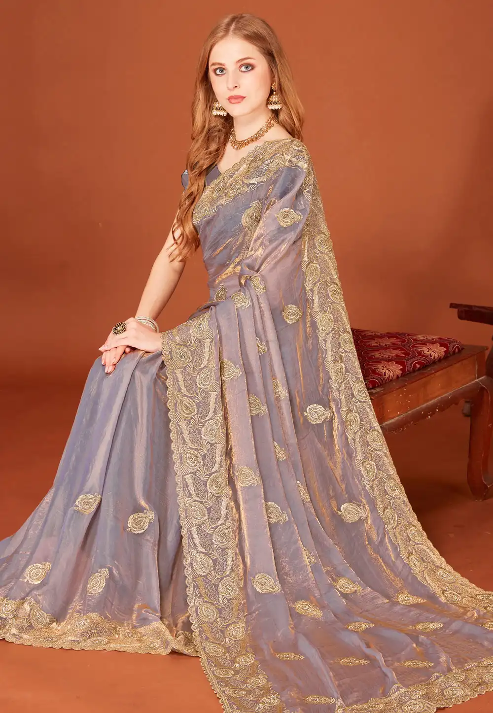 Grey Silk Saree With Blouse 315959