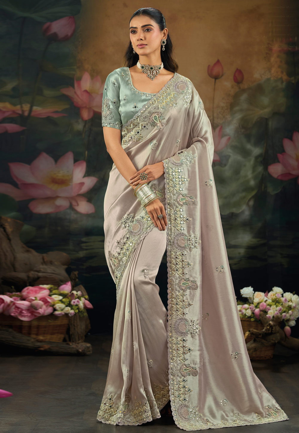 Grey Silk Saree With Blouse 325721