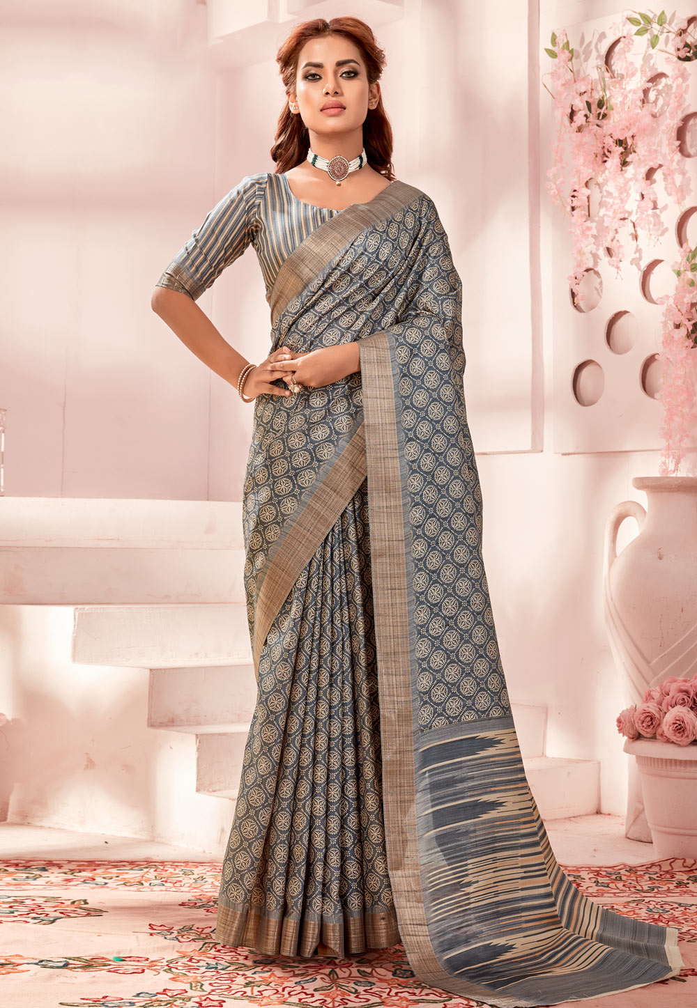 Grey Silk Saree With Blouse 285826