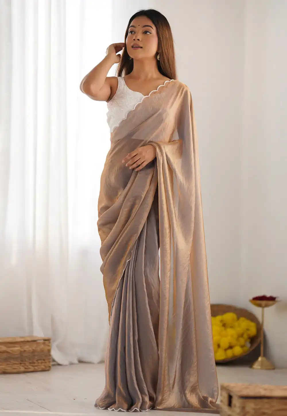 Grey Silk Saree With Blouse 322111