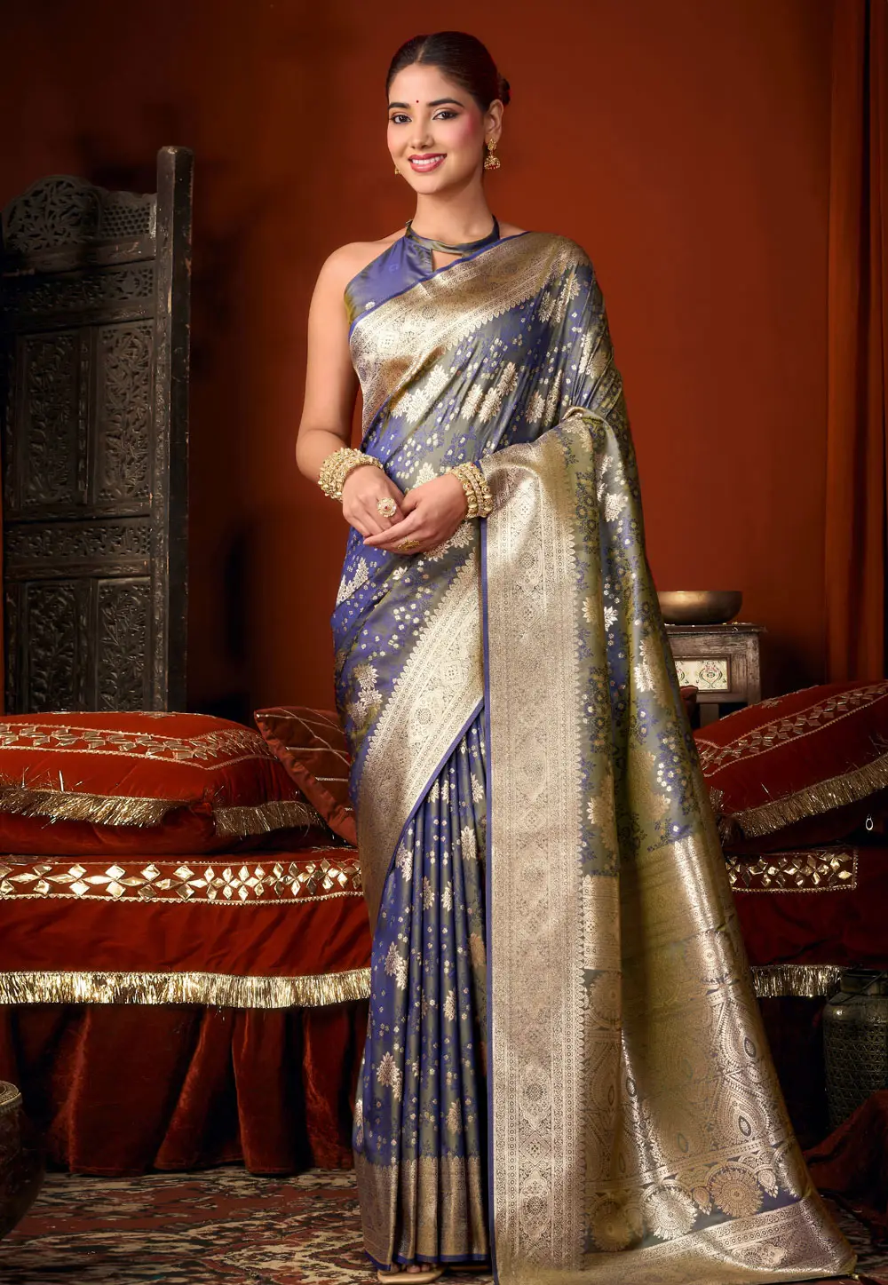 Grey Silk Saree With Blouse 334344