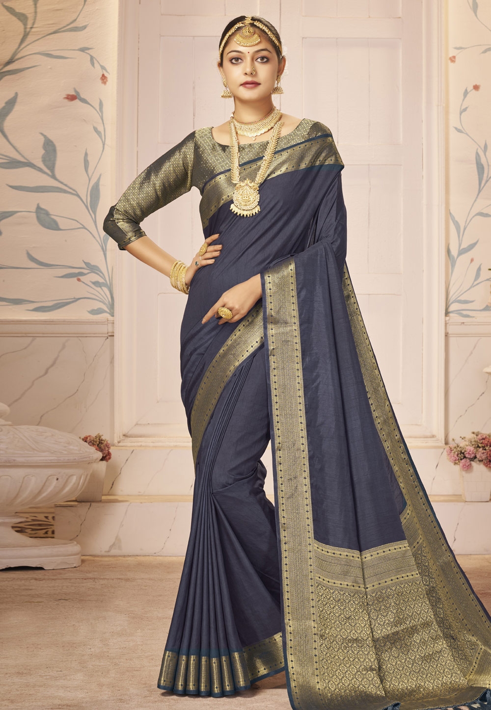 Grey Silk Saree With Blouse 283215