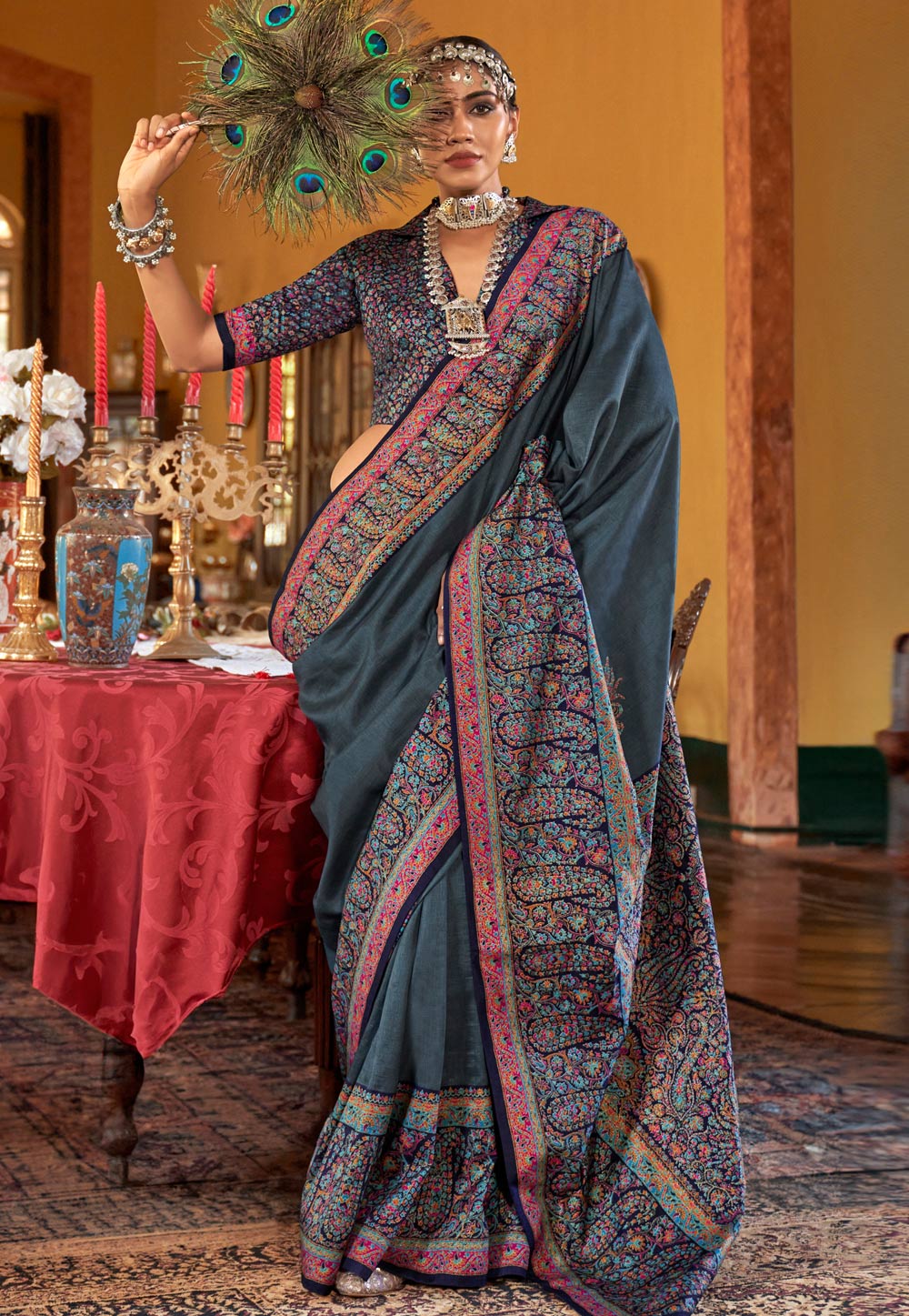 Grey Silk Saree With Blouse 309796