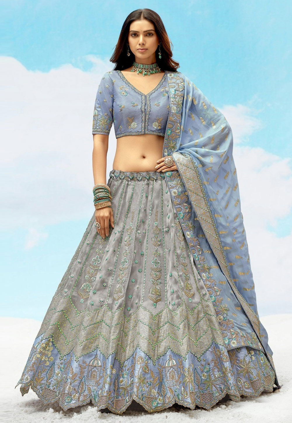 Grey Silk Wedding Lehenga Choli 306613