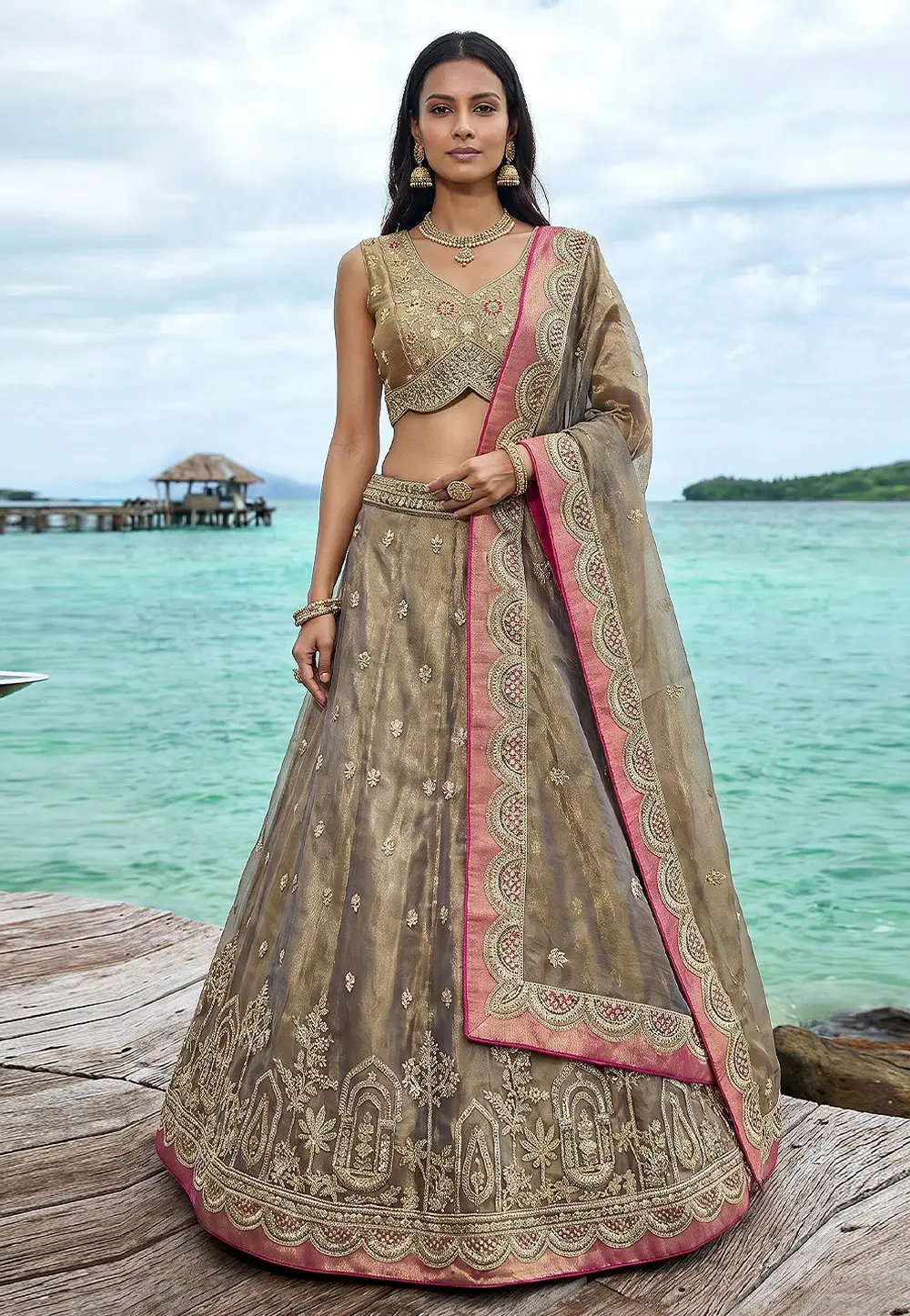 Grey Tissue Circular Lehenga Choli 332934