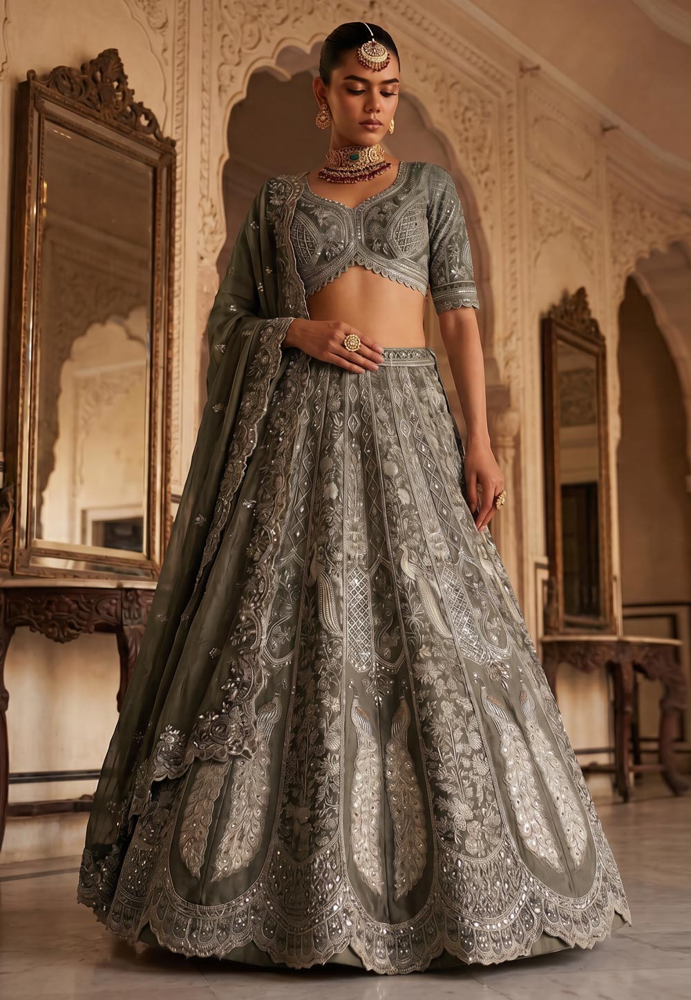 Grey Tissue Lehenga Choli For Wedding 329249