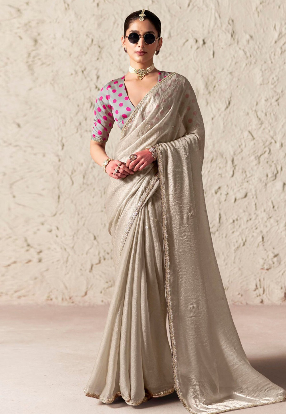 Grey Tissue Saree With Blouse 327892